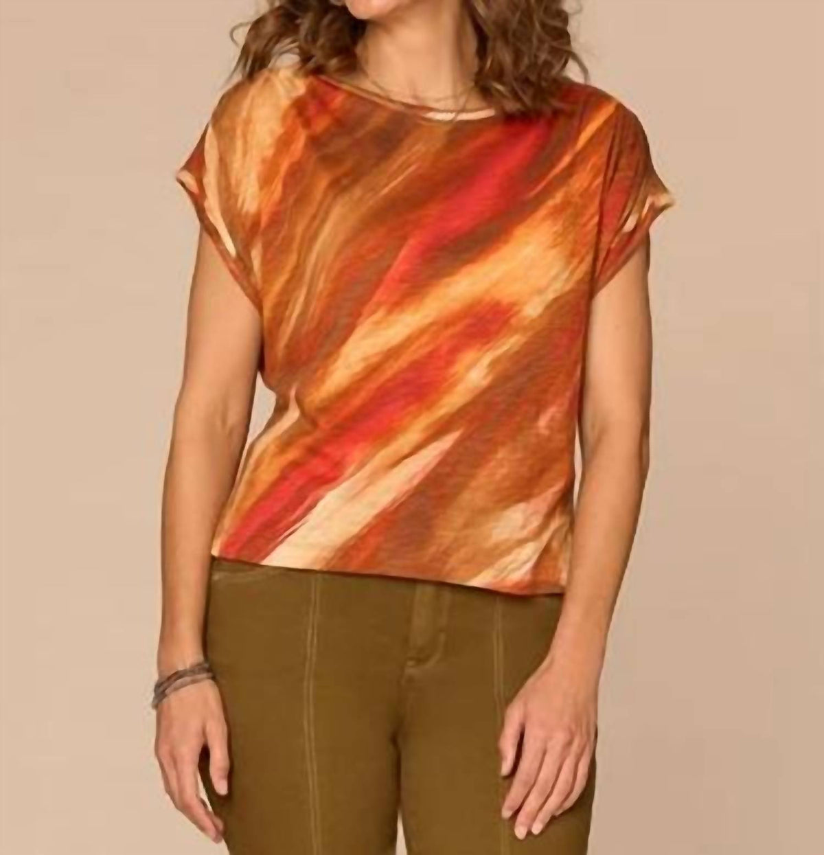 Democracy - Smocked Scoop Neck Placement Print Knit Top - Plus