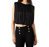 STEVE MADDEN Cherra Crewneck Bubble Hem Top in black - women's shirt