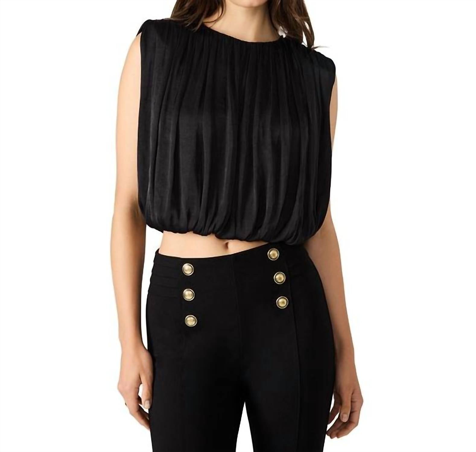 STEVE MADDEN Cherra Crewneck Bubble Hem Top in black - women's shirt