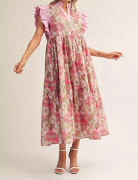 Jodifl Ruffled Cap Sleeves Floral Midi Dress in blushing bloom - women's dress - alternate view