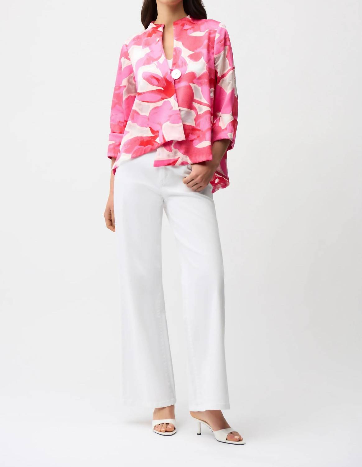 Joseph Ribkoff Novelty Jacquard Floral Print Swing Jacket in pink multi - women's blouse - view 4
