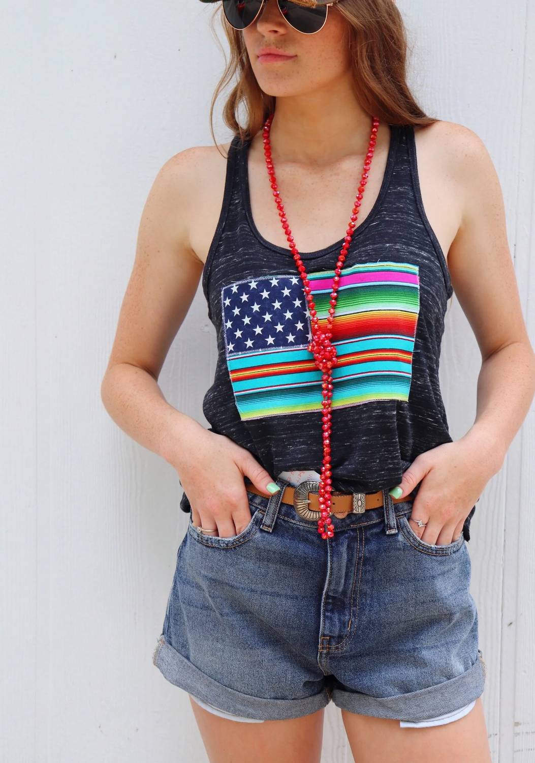 Sweet Texas Treasures - Rita Serape Flag Racerback Tank Top