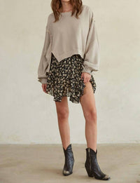 By Together Cropped Sweatshirt With Cuffed Sleeve in light taupe - women's top - detail view