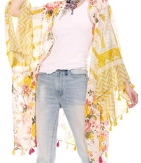Aratta Floral Print Metallic Stipe Kimono in mustard - women's cardigan - alternate view