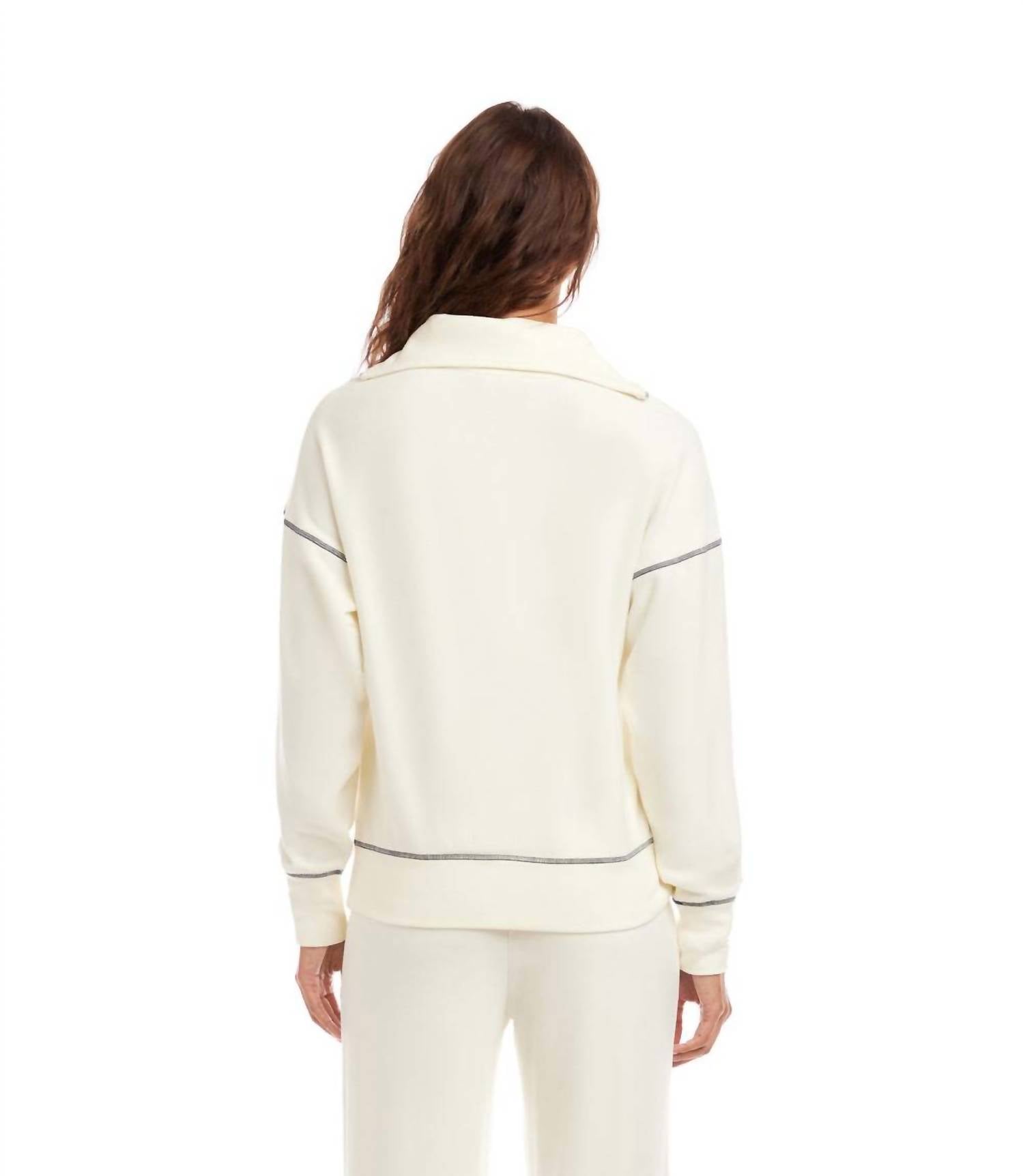 Karen Kane Half-Zip Contrast Stitch Pullover Top in cream - women's top - view 4