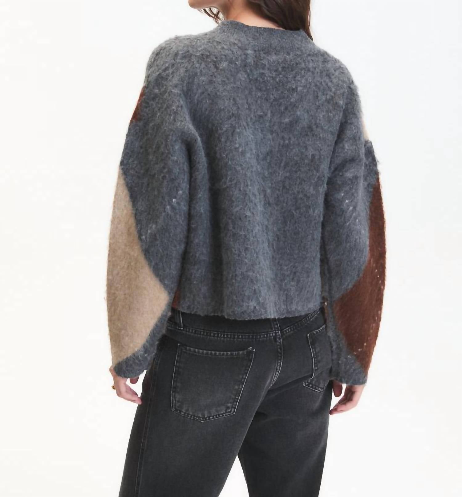DELUC Micah V Neck Sweater in grey melange - women's sweater - detail view