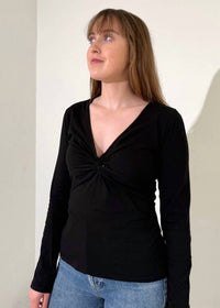 bobi Front Knot Long Sleeve Tee in black - women's long sleeve top - alternate view