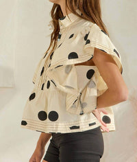 Bucketlist - Ruffle Sleeves Pintuck Detail Polka Dot Print Top