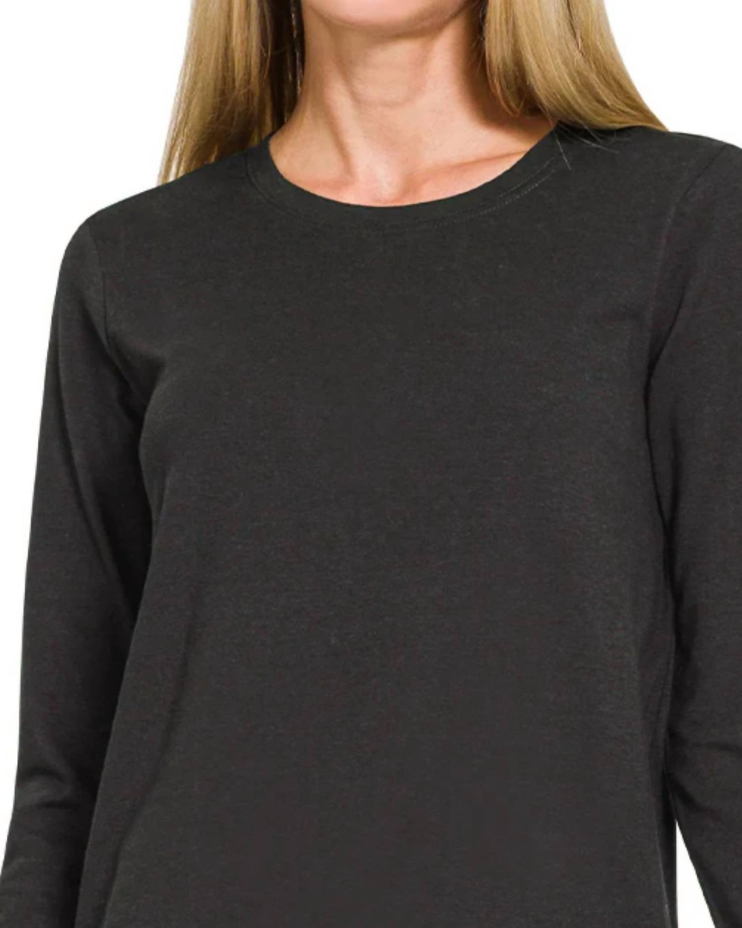 Zenana - Cotton Crewneck Long Sleeve Tee