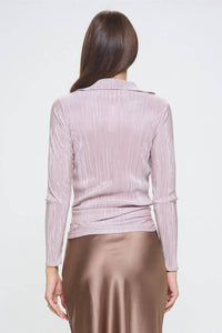 Reneec. - Plisse Solid Button Down Top With Collar