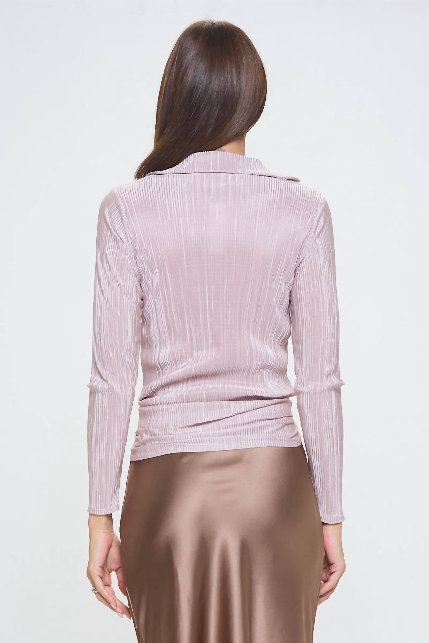 Reneec. - Plisse Solid Button Down Top With Collar