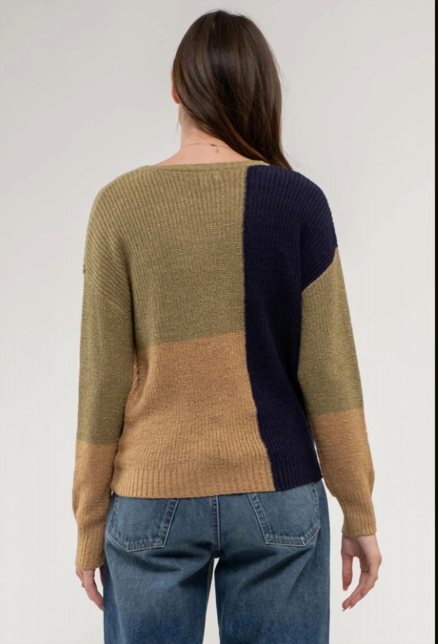Mine Knit Pullover Sweater in olive multi - women's sweater - detail view