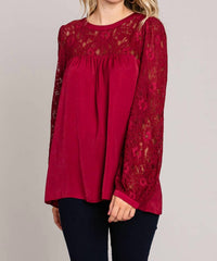 Cotton Bleu - Satin Blouse With Laced Neckline
