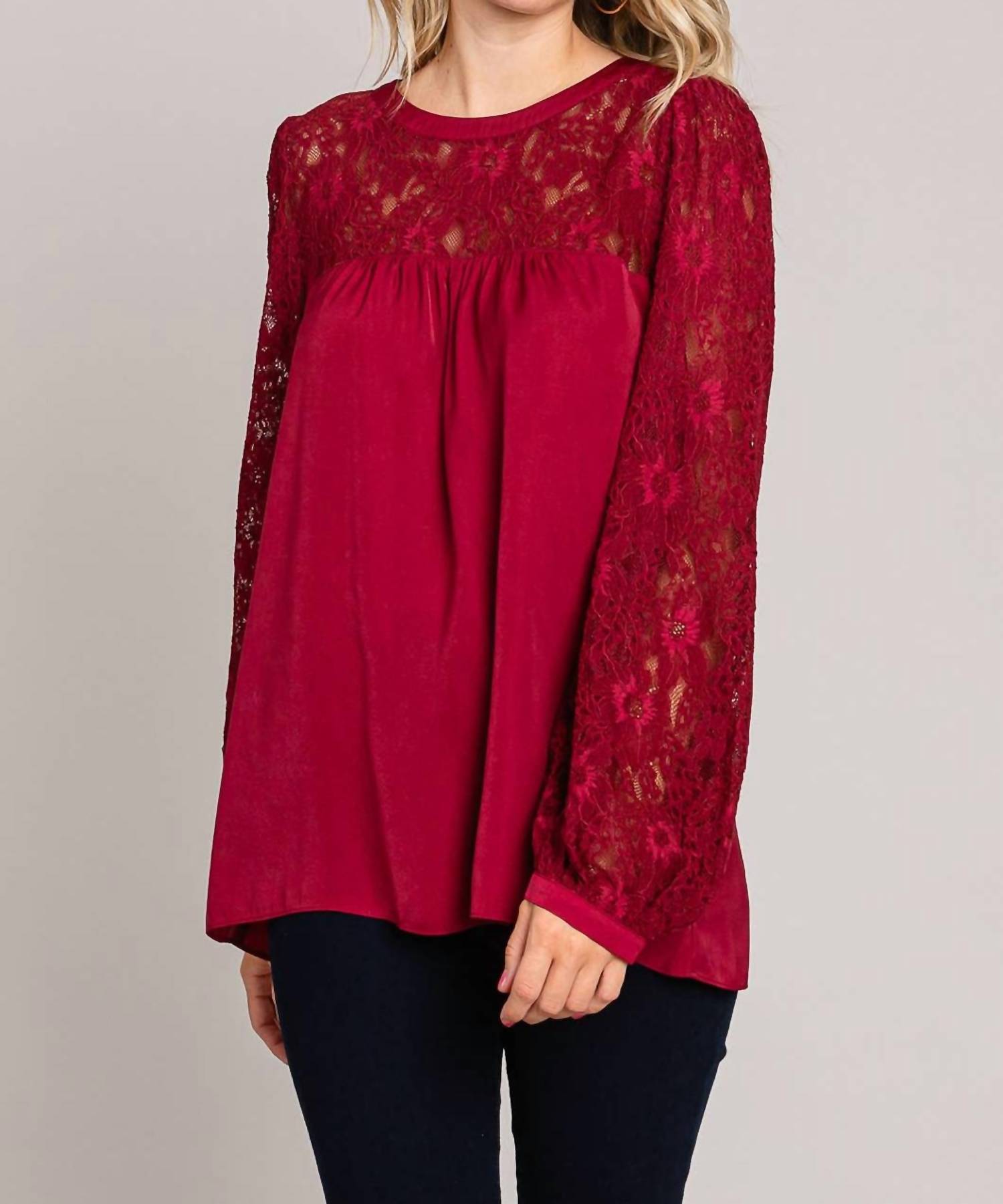 Cotton Bleu - Satin Blouse With Laced Neckline