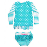 Rufflebutts - Stripe and Dot Rash Guard Two-Piece Swim Suit
