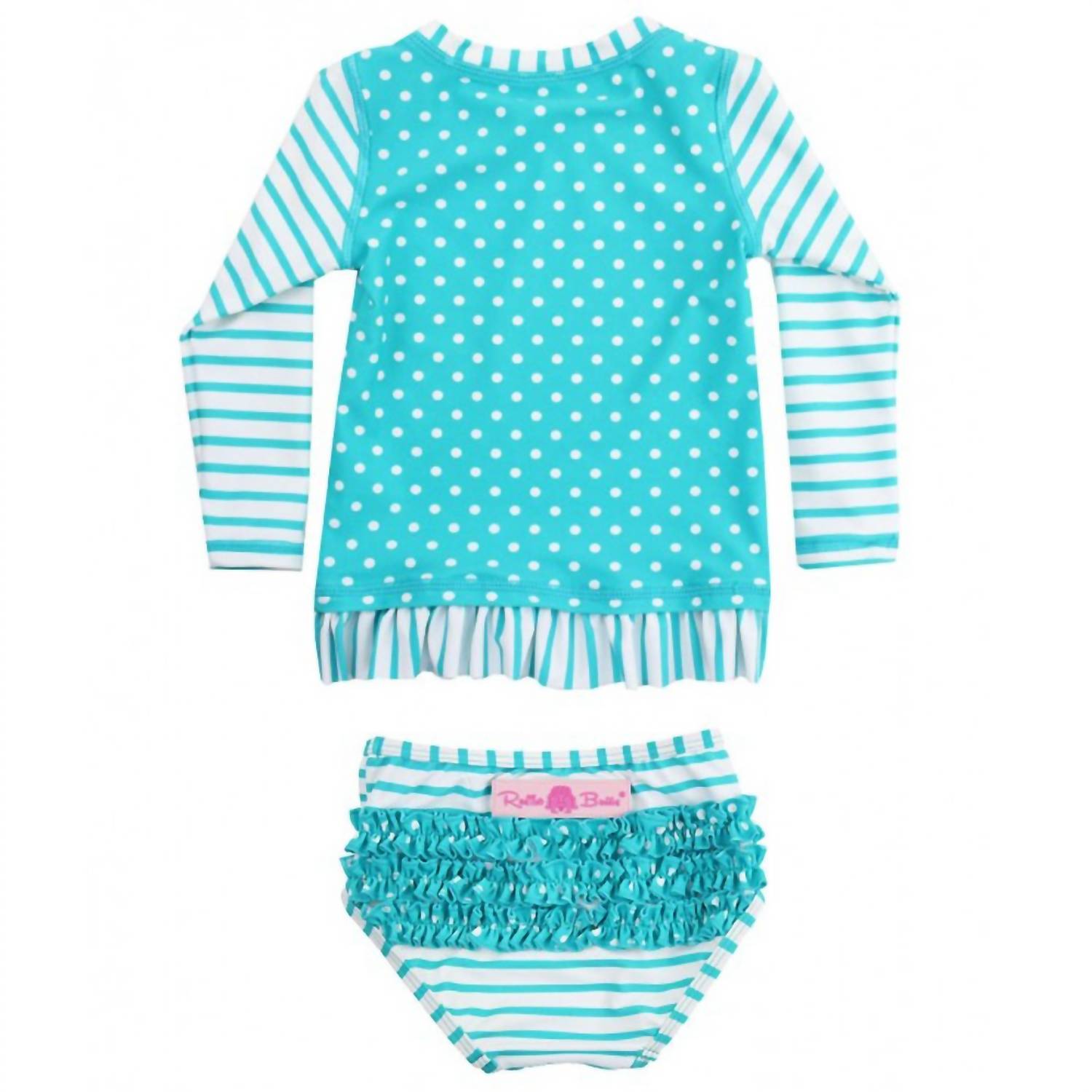Rufflebutts - Stripe and Dot Rash Guard Two-Piece Swim Suit