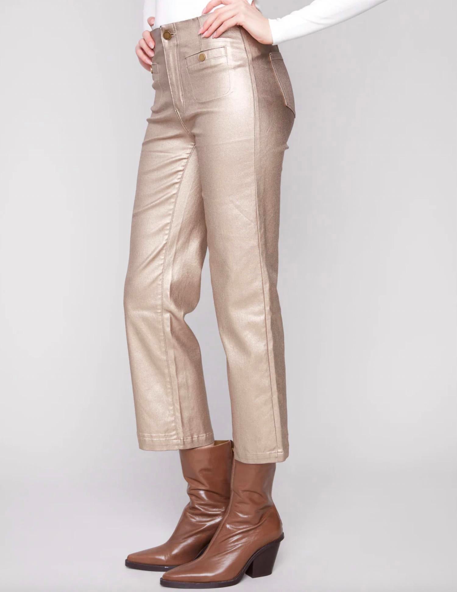 Charlie B - Metallic Wax Twill Flare Leg Pant