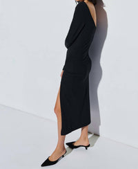 Nation LTD Alma Column Dress in jet black - women's dress - detail view