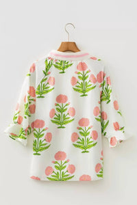 Little Daisy Closet - Women's Floral Blooms Collared V Neck Top - Plus