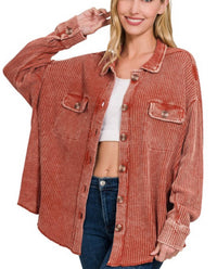 Easel Henley Shacket in rust - women's shirt