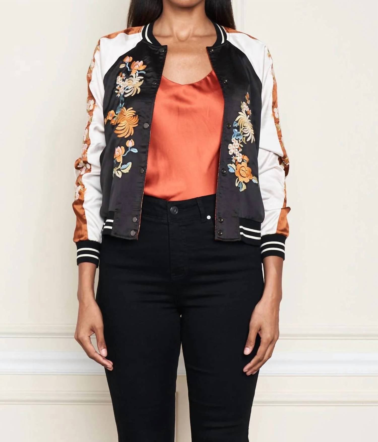 Paparazzi - Reversible Satin Rust Print Jacket