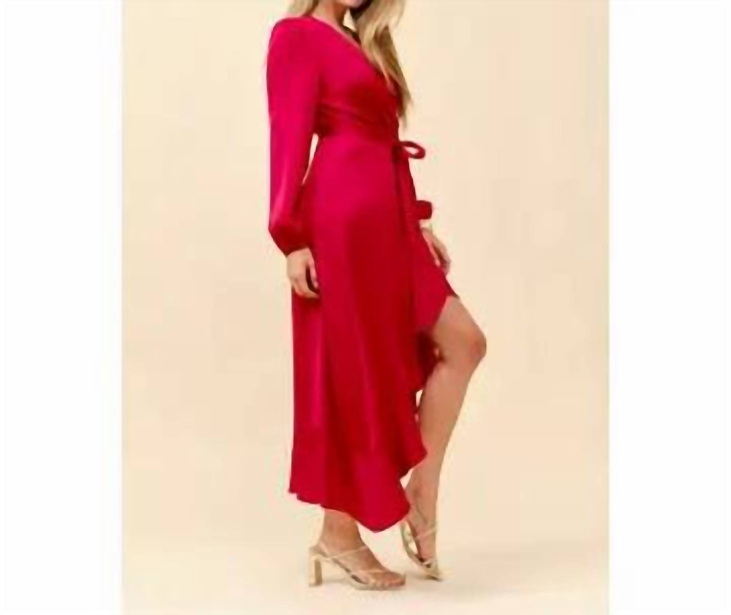 Tea & Cup - Ruffle Hem Wrap Midi Dress