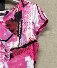 Tango Mango Women's Print Short Sleeve Dress in hot pink black white - women's dress - detail view