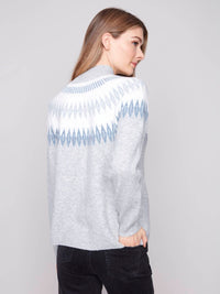 Charlie B - Jacquard Mock Neck Raglan Sweater