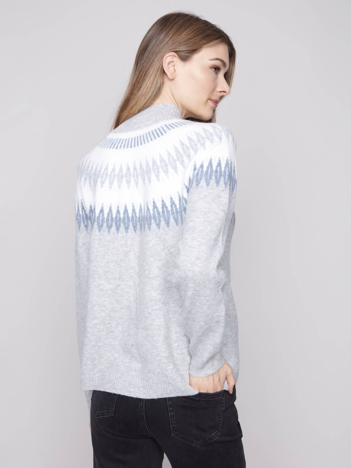Charlie B - Jacquard Mock Neck Raglan Sweater