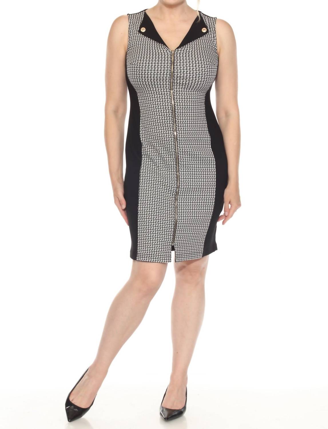 Joseph Ribkoff - Geometric Blocked Zip Front Mini Sheath Dress