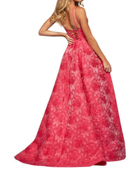 Sherri Hill High Slit Lace-up Prom Dress in fuchsia - women's dress - alternate view