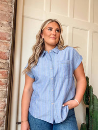 Tribal - Cap Sleeve Button Down Blouse