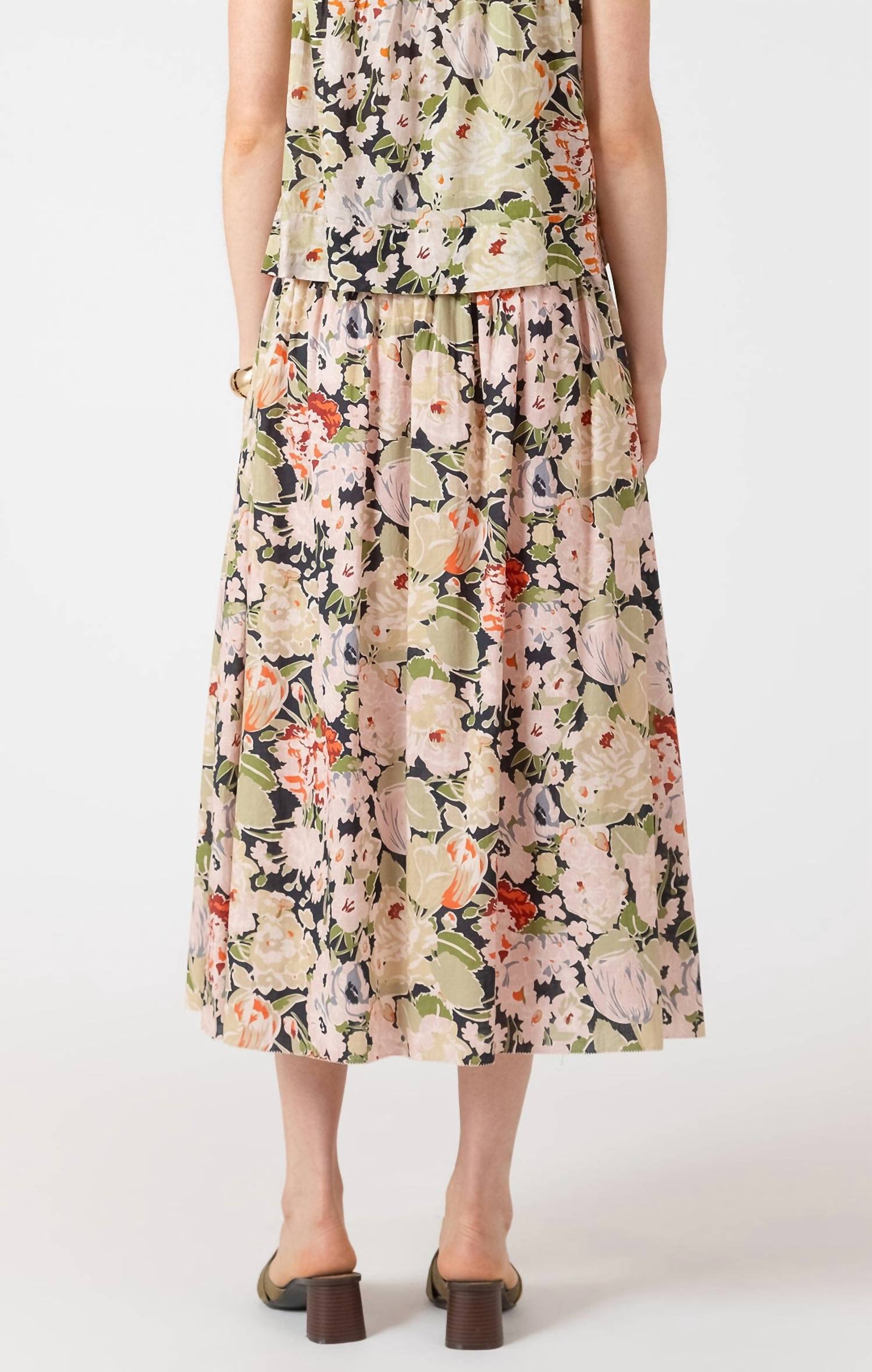 Dex Clothing Smocked Waist Midi Skirt in beige - women's skirt - alternate view