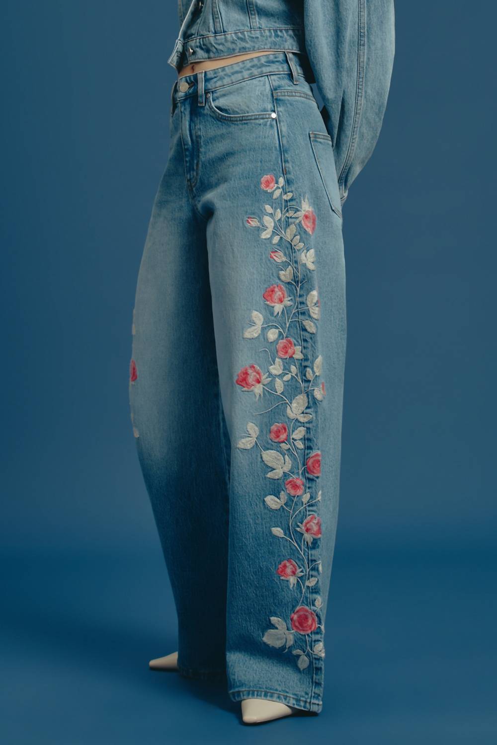 Bayeas - Embroidered Barrel Leg Jeans