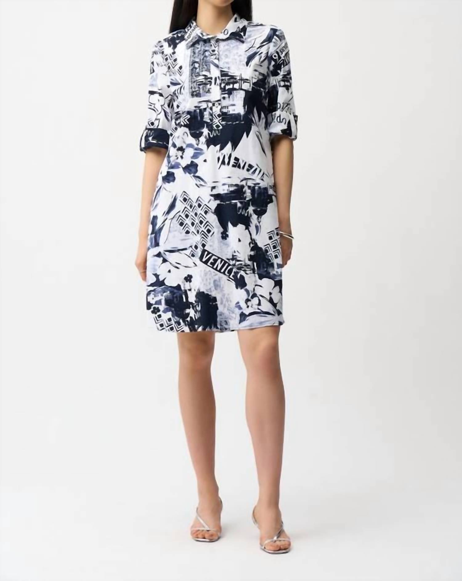 Joseph Ribkoff - Stretch Poplin Conversational Print Shift Dress
