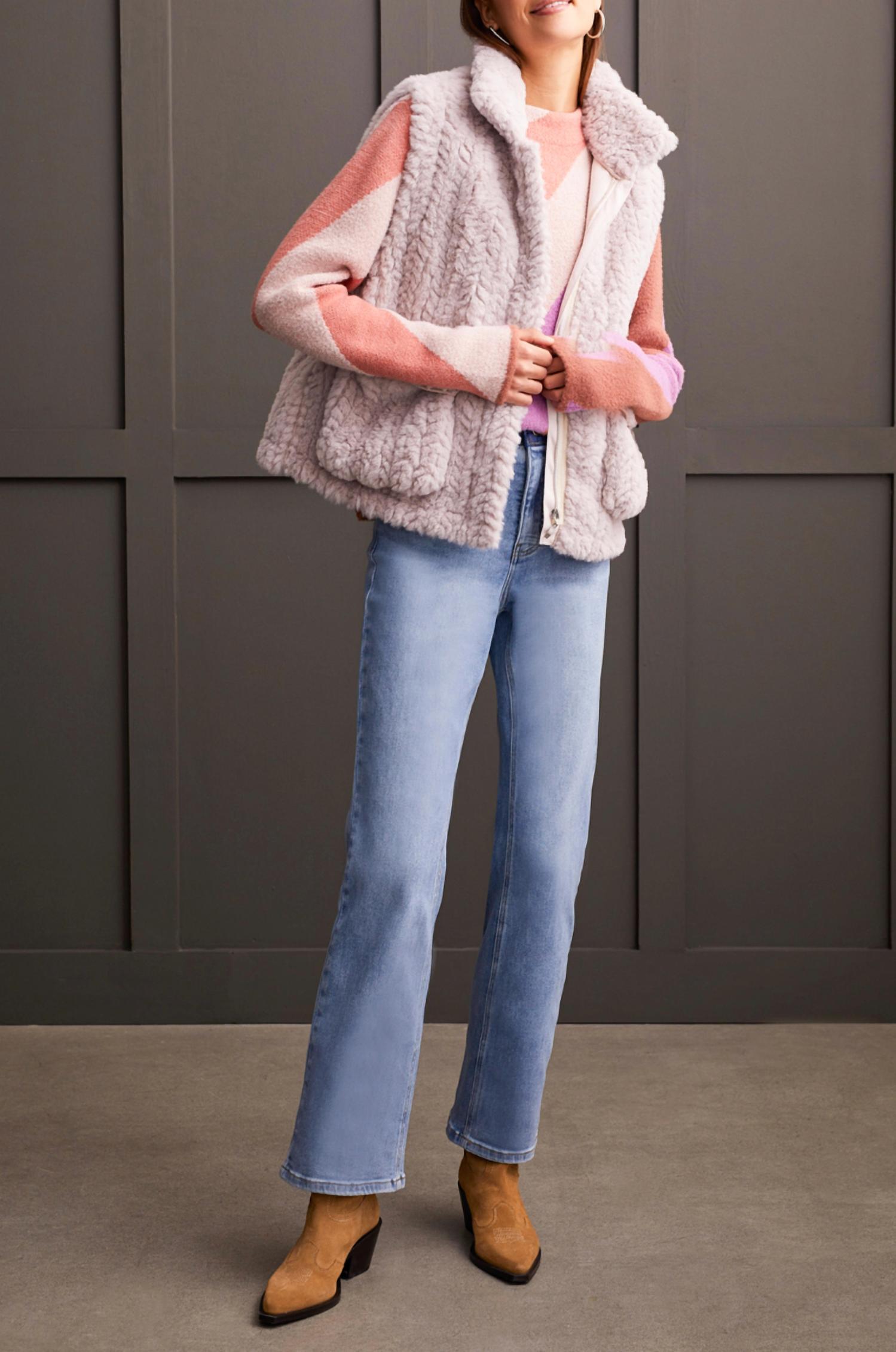 Tribal - Fur Cable Knit Zip Vest