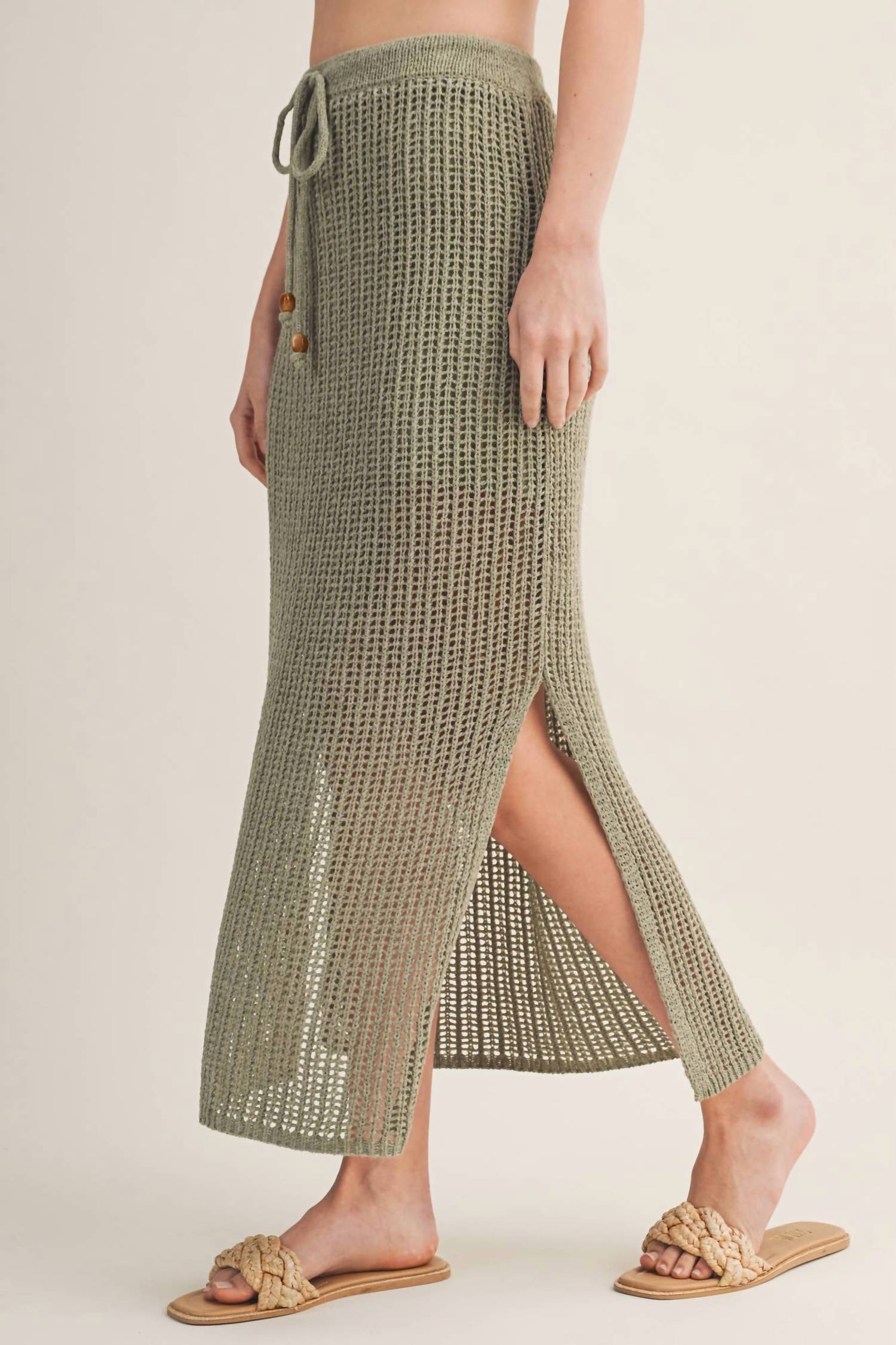 Mustard Seed Jada Crochet Skirt in green - women's skirt - detail view
