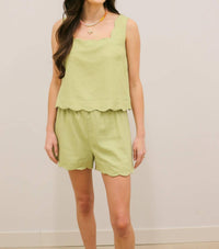 Blu Pepper - Stephanie Scallop Trim Woven Tank And Short Set