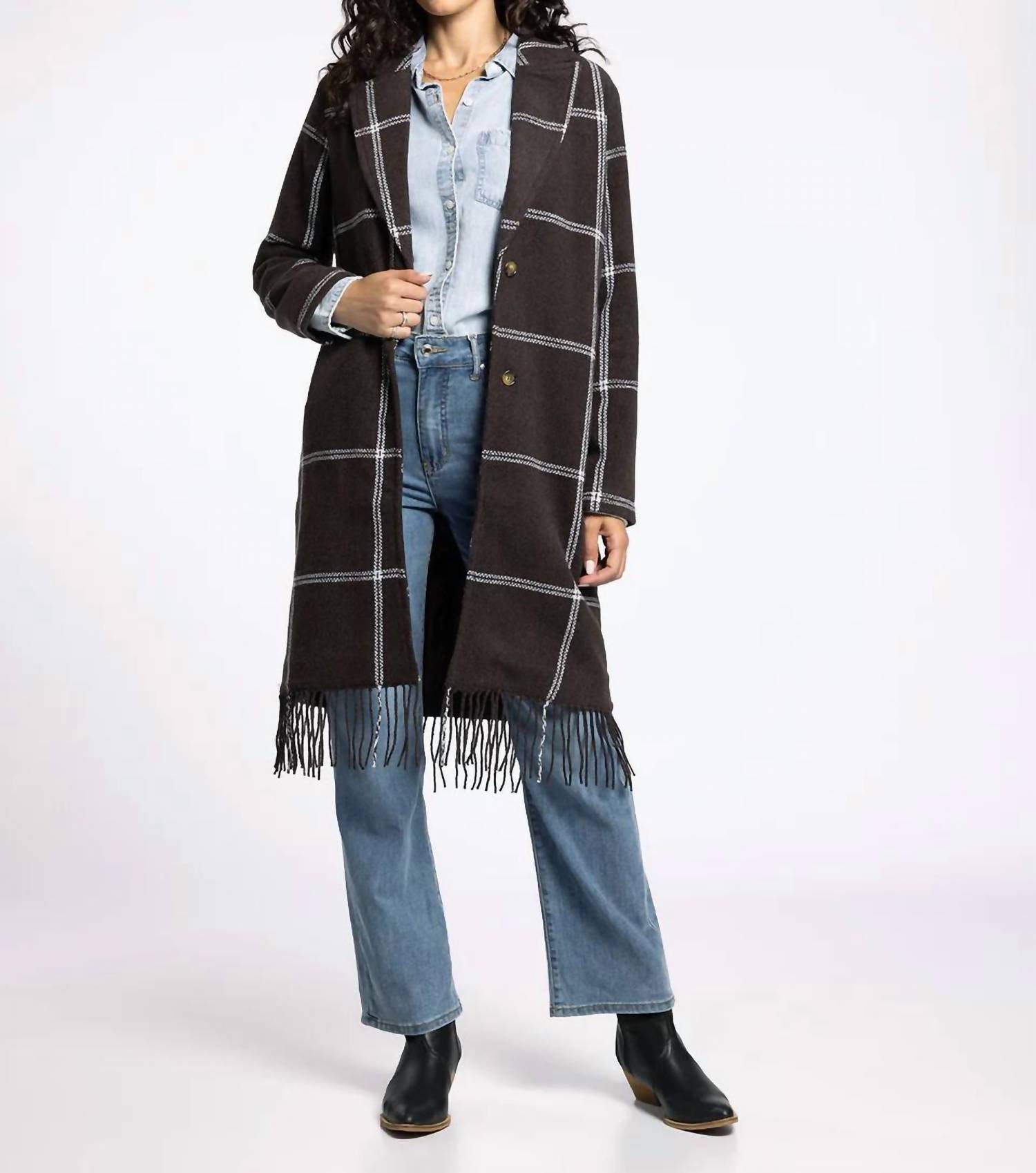 Thread & Supply Luciana Staple Coat in dark fudge plaid - women's jacket
