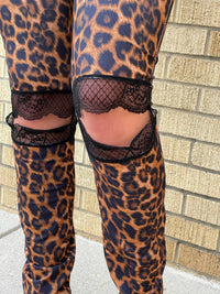 Leopard Leggings w/ Black Lace Knee