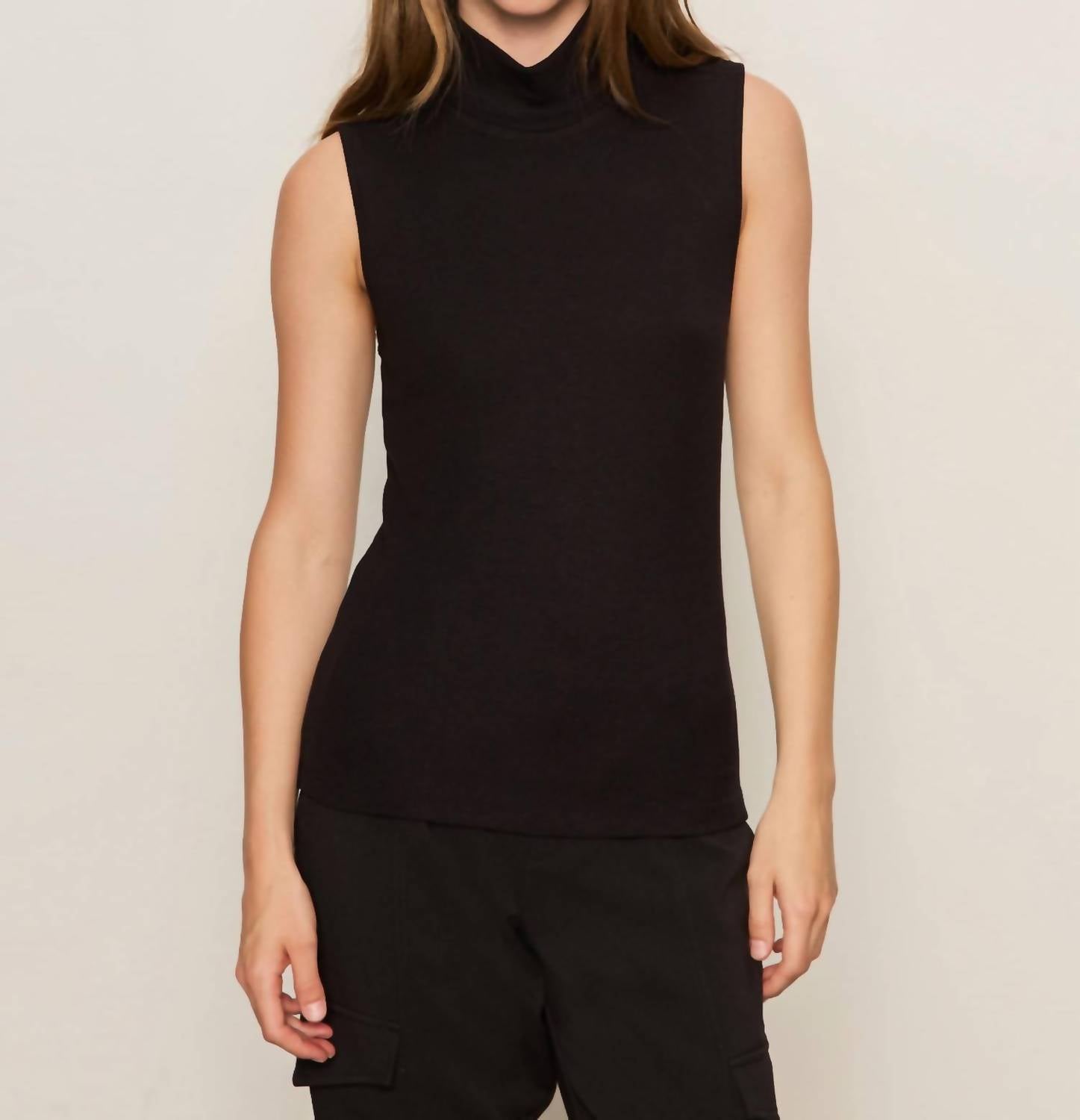 Sanctuary Essential Sleeveless Mock Neck Tank Top in black 1 - women's tank top
