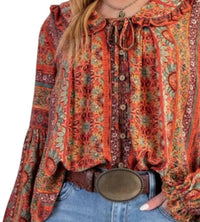 Easel Printed Gauze Button Down Blouse in orange - women's blouse - alternate view