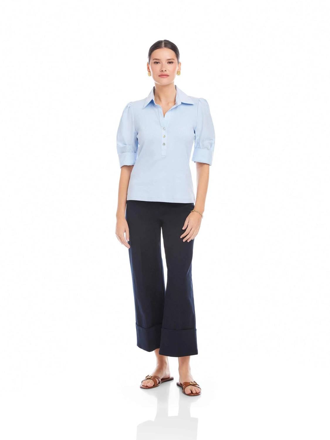 Fifteen Twenty - Camden Contrast Pleat Sleeve Henley Top