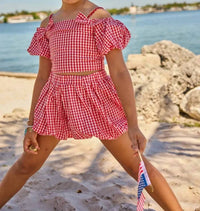 Lola + The Boys - Girls Plaid Bow Bubble Skort Set
