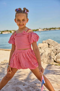 Lola + The Boys - Girls Plaid Bow Bubble Skort Set