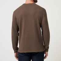 TravisMathew Souvenir Stand Pullover T Shirt in chocolate brown - men's long sleeve top - detail view