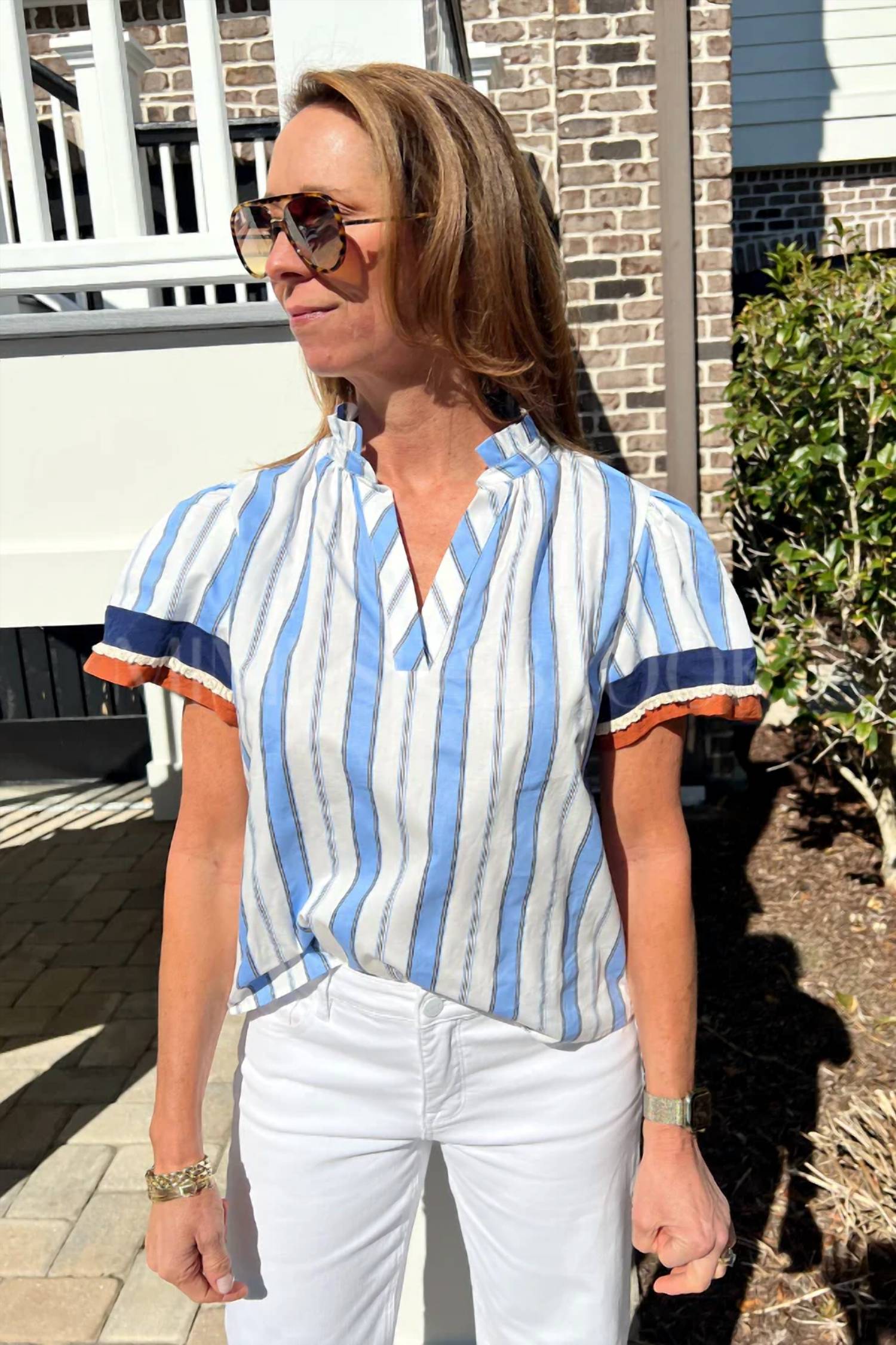 Thml - Stripe Short Sleeve Top With Contrast Trim