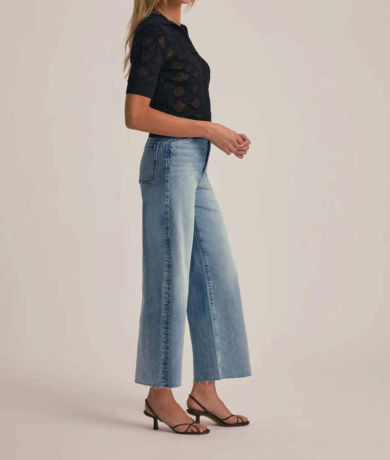 Favorite Daughter The Mischa Super High Rise Wide Leg Jean in santa barbara - women's jeans - detail view