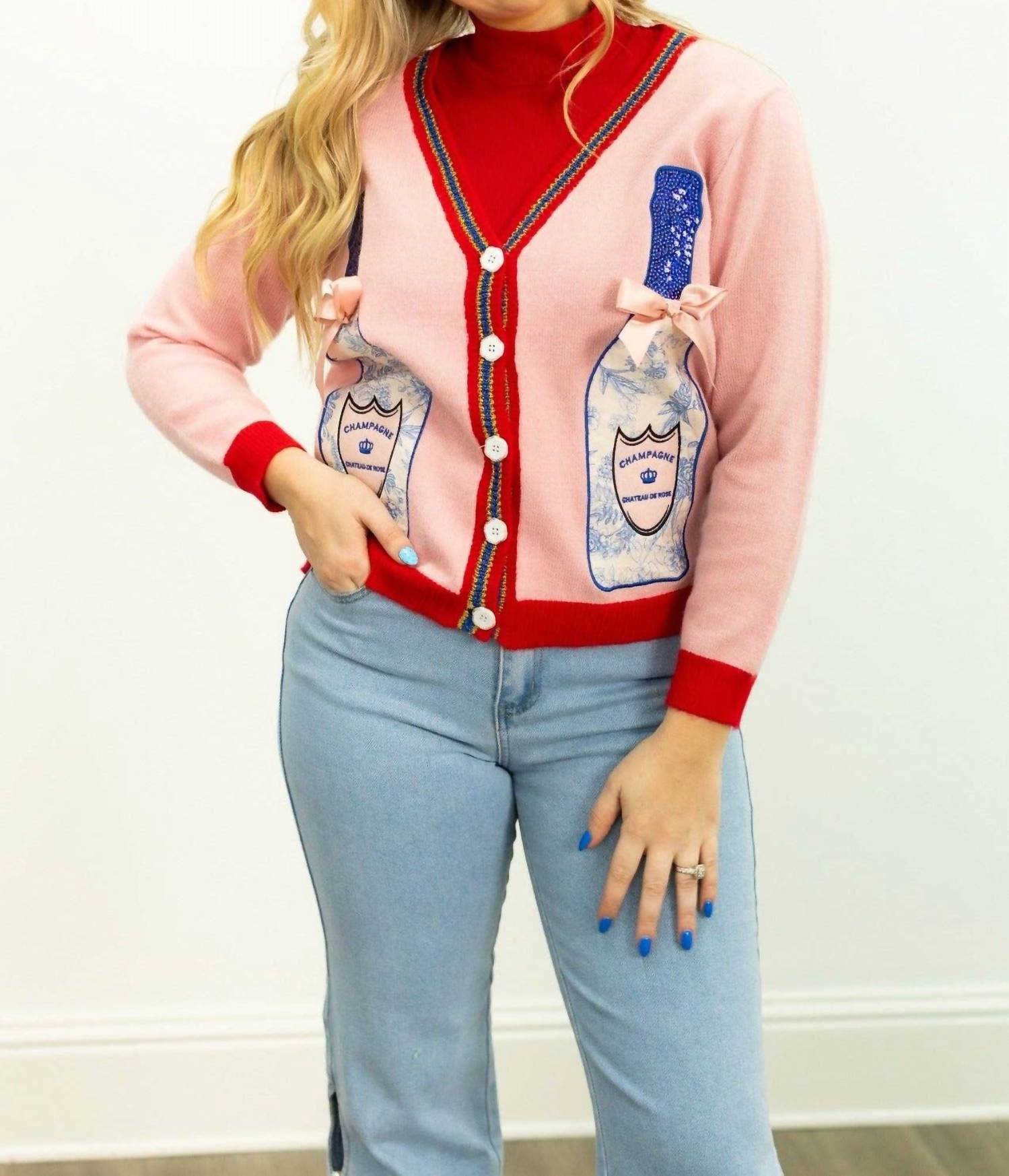 Gabriel + Simone - Champagne Bottle Patches Cardigan