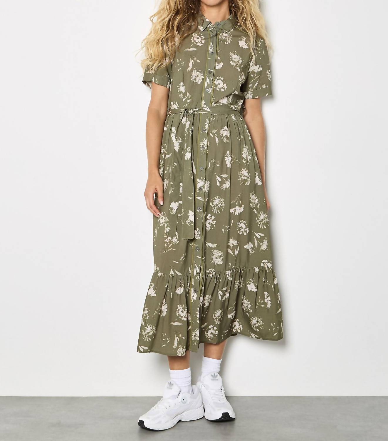 APRICOT Pressed Daisy Shirt Dress in khaki - women's dress